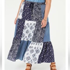 Style & Co. Blue and White Patchwork Maxi Skirt